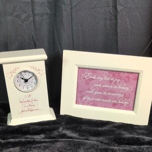 American Greetings Elegant White Clock and Frame Set. Mother's Day Gift Set. New